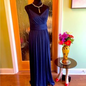 David’s Bridal Formal Prom Bridesmaid Gown Navy/Marine w/ Thin Straps Size 10